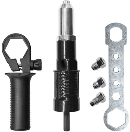 Tuxihapp Pop Rivet Gun Adapter Kit, Rivet Drill Tool with 2.4mm/3.2mm/4.0mm/4.8mm Rivets Heads, Cordless Electric Power Drill Adaptor Attachment (1SET)