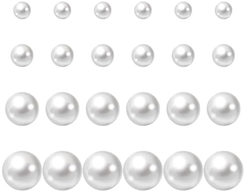 12 Pairs Pearl Earring Studs, White Pearls Stud Earrings for Women, 4 Mixed Sizes Round Simulated Pearl Earrings for Bridal, Wedding, Birthday, Christmas