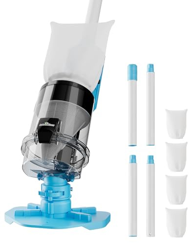 Aspirapolvere per piscina senza fili con asta telescopica, potente aspirazione da 30 GPM, doppia filtrazione avanzata, batteria sostituibile, durata 1H, pulitore portatile per piscine fuori terra e