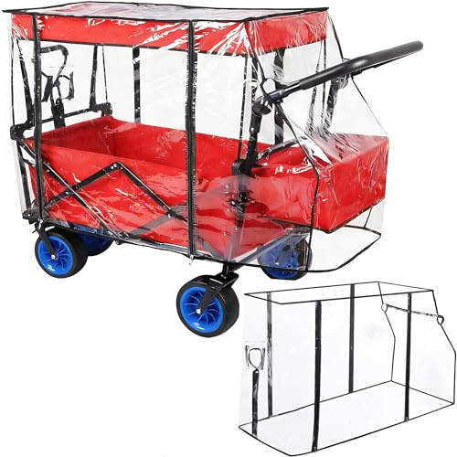 Universal Waterproof Wagon Raincover, Two-sided Zippers Clear PVC Rain Canopy with UV Protection, Windproof Design for Collapsible Carts, Strollers, Trolleys, Camping and Garden Use | Clear PVC, UV Protection, Windproof Design, for Collapsible Carts, Strollers, Trolleys, Camping and Garden Use