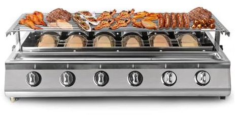 Portable Tabletop Gas BBQ Grill | 6-Burner LPG Outdoor Barbecue with Non-Stick Roasting Tray for Patio, Garden & Camping