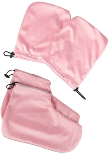 ULTECHNOVO Guanti e Copripiedi per Paraffina in Cotone e Pelliccia Morbida, 2 Paia Rosa per Massimizzare L'assorbimento e Mantenere Calore, per Terapia a Casa