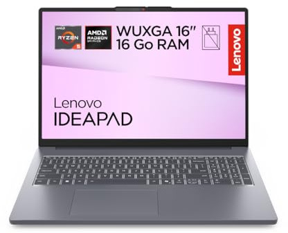 Lenovo IdeaPad Slim 3 16ARP10 - Ordinateur Portable 16'' WUXGA (AMD Ryzen 5 150, RAM 16Go, SSD 512Go, AMD Radeon 660M Graphique, Windows 11 Home) Clavier AZERTY Français - Luna Gris