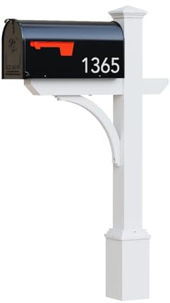 ADDRESSES OF DISTINCTION The Argonne Aluminum Mailbox Personalized System Black Mailbox with Sturdy Square White Post and Custom House Numbers Included (Argonne Large)