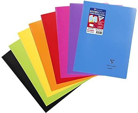 Clairefontaine 971411C Un Cahier Agrafé Koverbook - A4 21x29,7 cm - 96 Pages Grands Carreaux - Papier Blanc 90 g - Couverture Opaque Polypro Recyclé Couleur Aléatoire