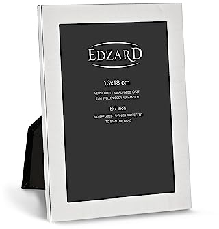 EDZARD Bilderrahmen Prato (Foto 13x18 cm) versilbert anlaufgeschützt | Silberrahmen für Fotos 13x18 cm, Samtrücken, 2 Aufhänger, zum Stellen und Hängen, Fotorahmen, Portraitrahmen