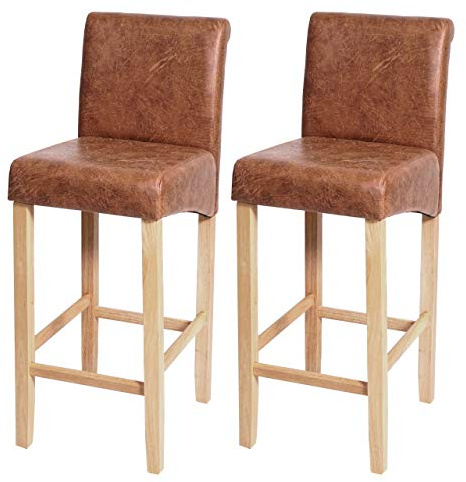 Mendler 2er-Set Barhocker HWC-C33 - Wildlederimitat, helle Beine, Textil | Barstuhl, Tresenhocker, Holz