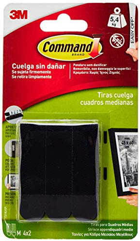 Command Tiras Adhesivas para Colgar Cuadros, Negro - 4 Pares de Tiras Adhesivas Medianas - Para Marcos, Espejos y Otros Adornos - Colgar Sin Agujeros y Sin Taladrar - Soporta Hasta 5 kg