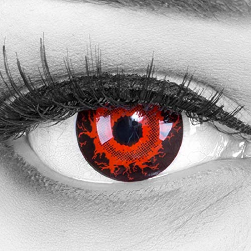 funnylens 1 par de colores rojos Negra Crazy Cataclysm vampiro Zombie Año Contacto lente + 4 sangre kapseln. Perfección a Halloween, carnaval, o fasnacht con Gratis Contacto lente recipiente sin