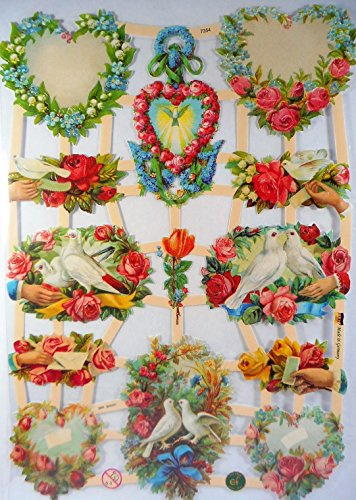 Glanzbilder Taube Liebe Love Rose Blume EF 7354 Oblate Posiebilder Scrapbook Deko GWI 394