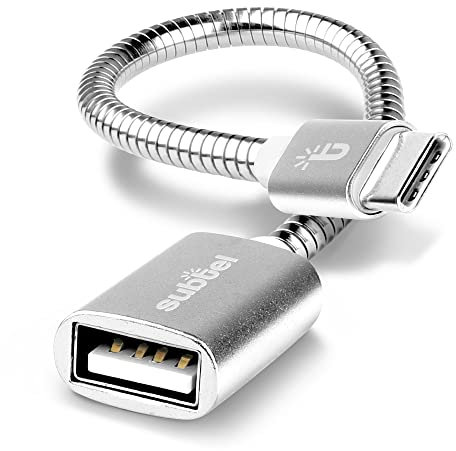 subtel® USB OTG Kabel für Huawei P50, P40, P30, P20, Pro, Lite, Mate 50, 40, 30 Handy On The Go Adapter USB C Type C Stecker auf USB A Buchse, Host Anschluss Adapterkabel Aluminium Silber