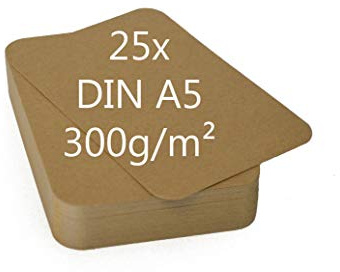 25er Pack DIN A5 Blanko Kraftpapier Karteikarten Set braun zum Selbstgestalten 300g/m² Bastelkarton runde Ecken