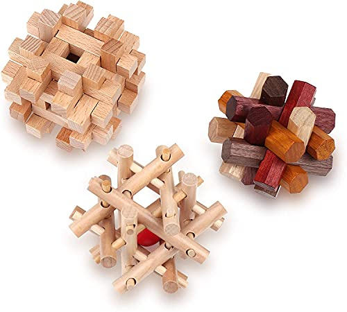 Hölzerne Rätsel Puzzle für Erwachsene & Kinder - 3D Puzzle Denkspiele, IQ, Gehirn und Logik Test - Schwere Holz Lernspielzeuge, von Sharp Brain Zone
