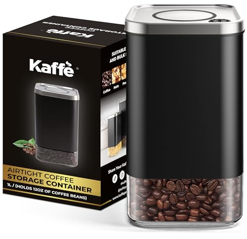 Kaffe Glass Coffee Canister (12oz) w/Airtight Lid - Click to Release Seal - BPA Free Glass & Stainless Steel - Elegant Kitchen Storage Container for Coffee, Nuts, Rice, Flour, Sugar, Tea, Cereal