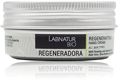 Crema de Manos Regeneradora - Natural, Ecológica y Vegana - Labnatur Bio | Con Rosa Mosqueta, Avellanas, Aloe Vera y Karité - Hidrata, Suaviza y Protege - Rápida Absorción - Hecha en España - 50 ml