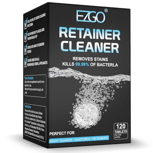 EZGO Retainer Cleaner Tablets, Denture Cleaning Tablets for Mouth Guard, Night Guard and Removable Dental Appliances, Removes Stains, Bad Odor, Plaque in 3 Minutes, 4 Months Supply (120 pcs)