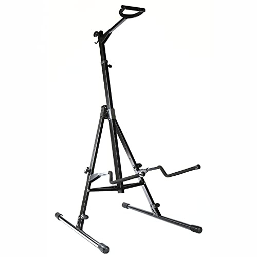 MUSIC STORE, Faltbarer Kontrabass Ständer, Höhenverstellbar 1/2-4/4 Mensur, Transportfreundlich, Weichgummi-Abdeckung, Halterungshaken, Verriegelungsmechanismus, Neck Support Looking System, Schwarz,