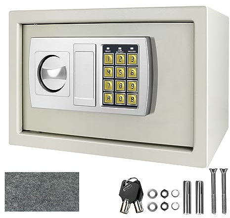High Security 8.5L Safe Box Steel Lock Safe, Money Box, Safety Box Jewelry Cash Box for Home/Office/Hotel, Digital Electronic Safe Box, Fireproof, with 2 Emergency Keys (White)
