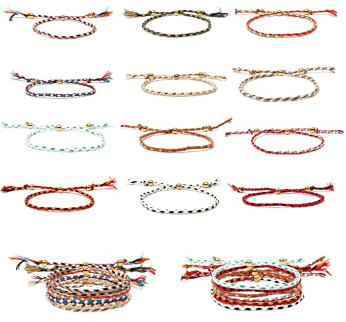 Niaciswe Pulsera Cuerda 12 Piezas Pulseras de Amistad Pulsera Tejida Hecha Mano Pulsera Cuerda Ajustable de Amistad Multicolor Trenzado Delicada Pulsera para Mujeres Hechas a Mano Pulsera Amistad