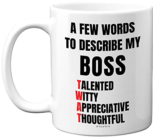 Stuff4 A Few Words to Describe My Boss Mug | Funny Mugs for Men, Rude Gifts Women, Secret Santa Work Colleagues, 11oz Ceramic Dishwasher Safe Made in UK