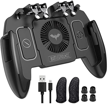 FURZEQIFA PUBG Mobile Controller Joystick Turnover Button Gamepad for PUBG iOS Android Six Finger Operating Gamepad With Cooling Fan