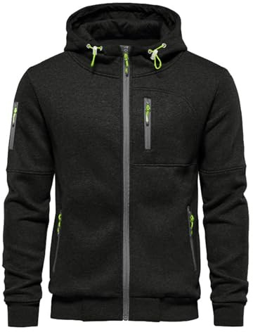 VANVENE Felpe con cappuccio da uomo Giacche Felpe Manica lunga con cerniera Maglione Top Pullover, nero, 3XL