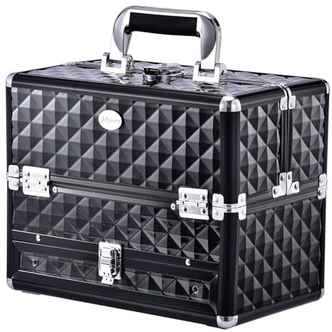 Kosmetikkoffer Groß Schminkkoffer Leer Make up Koffer mit Schublade Beauty Case Abschließbarer Nagelkoffer, Schwarz