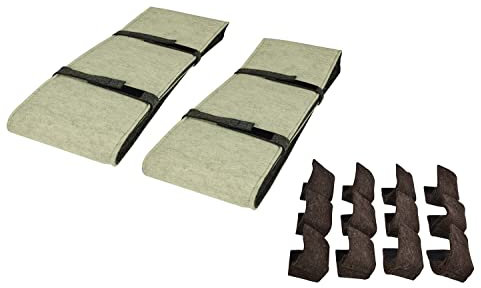 Sensalux Bierbankauflage + Bodenschoner für Bierzeltgarnitur, 120cm x 25cm (2 STK.) + 12 Bodenschoner, Auflage: Grau-Beige | Schoner: Braun