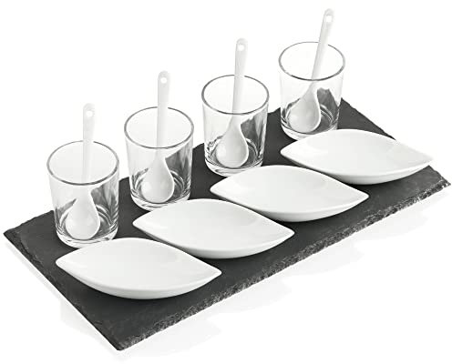 COM-FOUR® 13x Set de servicio de piezas - fuente de pizarra - accesorios de cocina - juego de servir (13 piezas - bote)