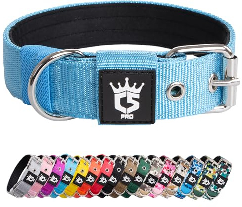TSPRO Taktiskt Hundhalsband Tjockt Hundhalsband 3,3 cm Brett Starkt Hundhalsband med Metallspänne Justerbar Halsband för Hund passa 32-40 cm Nacke (Blå S)