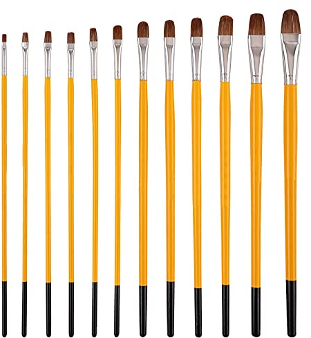 12 Stücke Acryl Pinsel, Runde Flache Spitze, Professionelle Pinselset Malen, Künstlerpinsel Aquarell, Künstler Pinselset Profi für Modellbau Ölgemälde (12 Stücke)