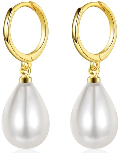 MASOP Perlenohrringe Creolen Silber 925/Gold Ohrringe Perlen Vergoldet für Damen Frauen Mädchen