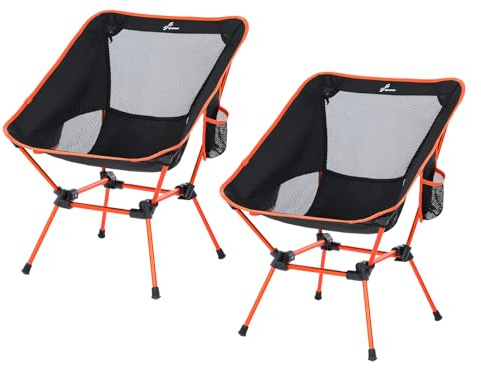Sportneer campingstol hopfällbar campingstol bärbar campingstol 150 kg hopfällbar stol ultralätt förpackningsstorlek liten fällstol med bärväska för picknick, utomhus, vandring, orange, 2-pack