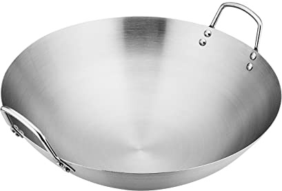 predolo Padella in Acciaio con Doppio Manico Portatile Multiuso Professionale Resistente al Calore Facile da Pulire Wok da Cucina Padella Wok per Cucina, 32 cm