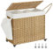 SONGMICS Panier à Linge avec Couvercle, 160L, Corbeille Linge Sale Tressé, avec roulettes, 3 Compartiments, Sac Intérieur Amovible, pour Buanderie, Chambre, 70 x 36 x 66 cm, Couleur Boisée LCB365N01