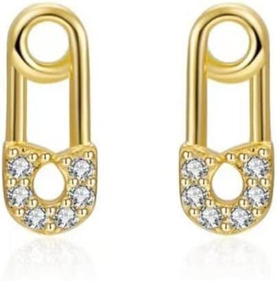 DUUDAH Ohrringe Sterling Silber,Ohrringe,Creolen,Ohrringe Nadel kleine einzigartige Büroklammer 4mm Sicherheitsnadel Ohrstecker niedliche goldene Ohrringe for Frauen (Color : A, Size : A)