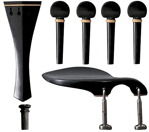 GEWA Violagarnitur, Zubehörset, Ersatzteile Set, Saitenhalter, Kinnhalter, Endknopf, 4 Wirbel, Ebenholz, Kinnhaltermodell Guarneri, 4/4