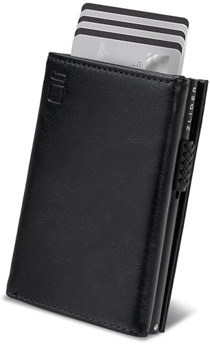 ZLIDER Kartenetui Herren & Damen | Mini Geldbörse Herren Kunstleder | Card Holder Slim Wallet mit Münzfach | RFID Blocker Portmonee Herren | Portemonnaie Geldbeutel (Schwarz)