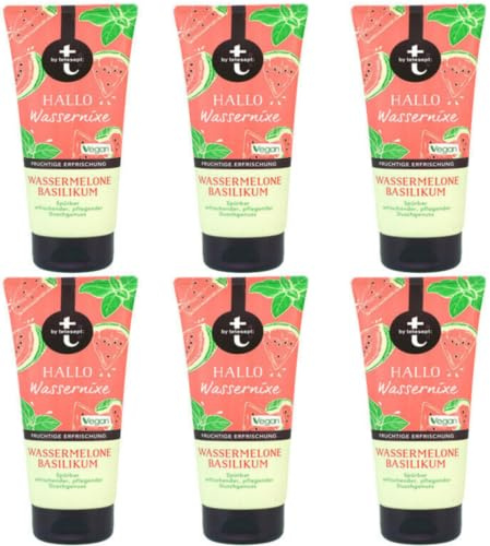 6x t: by tetesept Aroma Dusche Hallo Wassernixe Wassermelone Basilikum Spürbar erfrischender,pflegender Duschgenuss 200ml (6er Pack)