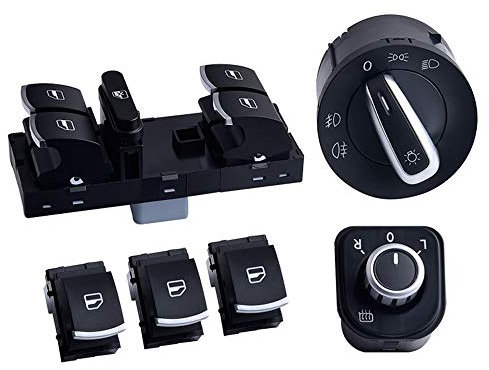 ZIxmix Car Headlight Switch Fensterspiegel-Scheinwerferschalter, Scheinwerfer-Nebelscheinwerfer-Tasten-Set, passend for Volkswagen VW Jetta Mk5 Golf GTI 5 6 Headlight Switch