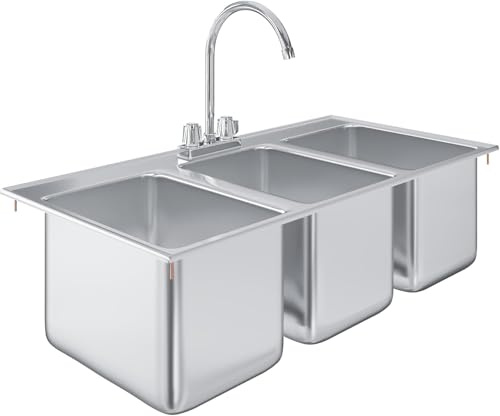 Express KitchQuip Premium Quality 36 Long Stainless Steel Compartment Drop-In Sink for Kitchen, Laundry and Garage | Commercial Sink for Restaurant | NSF Certified (3 Bowl 10 x 14 x 10)
