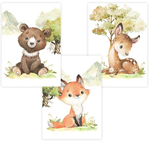 WANDKIND Kinderzimmer Poster Set Premium P795 / niedliche Waldtiere Portraits Babyzimmer Wandbild (A2 - Ohne/Without Rahmen/Frame)
