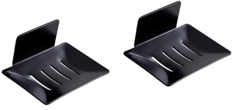 MAGICLULU 2pcs Punch Wall Mounted Soap Dish Draining Rack for Bathroom Black Soap Holder No Tools Required Creative Design