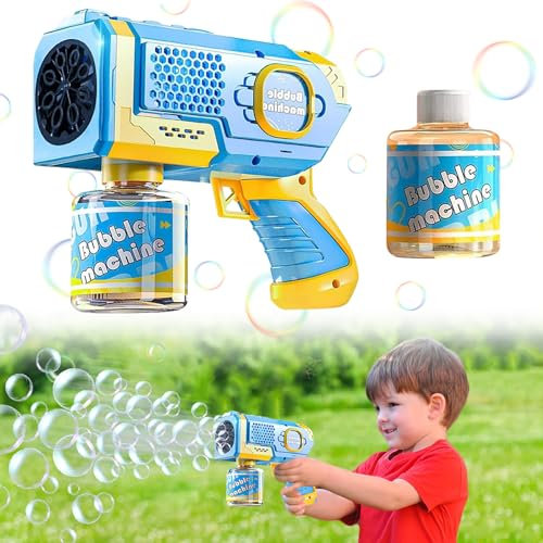Seifenblasenpistole Kinder, Automatische Seifenblasenmaschine mit 1 Flasche SeifenblasenflüSsigkeit und Cooler Beleuchtung, Seifenblasenpistolen Spielzeug, Blasen Spielzeug für Mädchen und Jungen