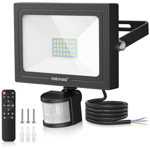 MEIKEE 25W Security Lights with Motion Sensor 2350 Lumen Dimmable PIR Floodlights Outdoor Lights 12m PIR Detection Button & Remote Adjustable IP66 Waterproof for Garden Corridor Entrance Backyard