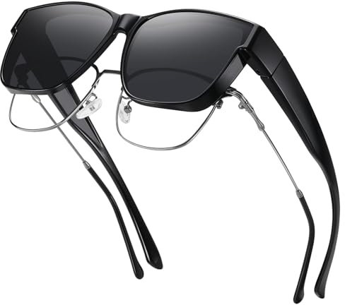 Polarisierte Überzieh Sonnenbrille Damen und Herren, Überziehbrille für Brillenträger, UV400 Sonnenschutz Übersonnenbrille, Polarisiert Überbrille für Brillenträger Fit over Brille Fahren Angeln