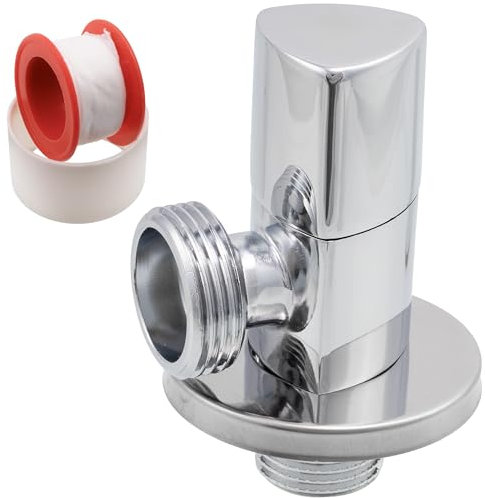 AERZETIX - C74940 - Absperrventil 1/2x3/4 + rosette und PTFE dichtung mit dreieckigem griff - aus messing und vernickelter beschichtung - wasserventil badezimmer küchenspüle anschluss