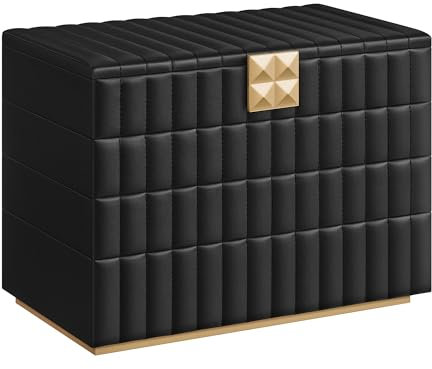 SONGMICS HOME ANAH Kollektion - Schmuckkästchen stapelbar mit Spiegel, 4 Ebenen Schmuckaufbewahrung, PU mit Nähten, Schmucktabletts, 17 x 28 x 20,5 cm, Geschenkidee, tintenschwarz JBC181B01