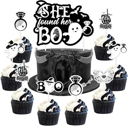Sursurprise Sie fand ihr Boo Dekorationen, 25PCS Sie fand ihr Boo Kuchen Topper Cupcake Topper für Halloween Braut Dusche Bachelorette Party Dekorationen Hochzeit Geist Spooky Party Supplies