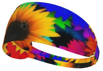 Sport-Stirnbänder mit Regenbogen-Sonnenblumen-Aufdruck, für Damen und Herren, feuchtigkeitsableitendes Schweißband, elastisch, breit, für Laufen, Radfahren, Basketball, Fitnessstudio, Fußball
